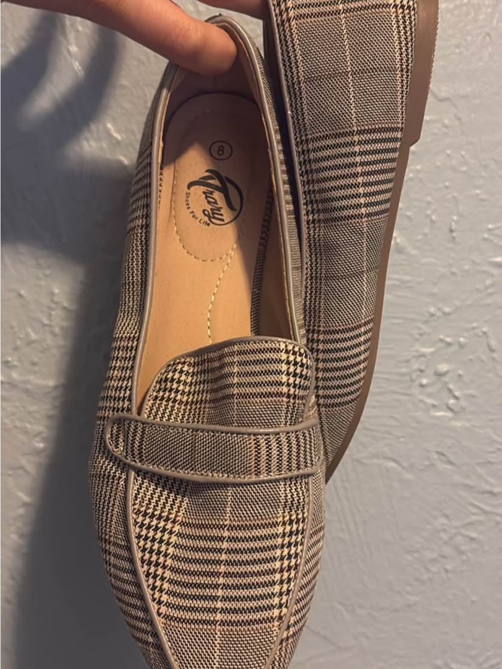 Trary Plaid Penny Loafers in Beige and Black